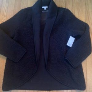 Sonoma Women's Petite Sherpa Lined Black Fleece Cardigan Open Jacket